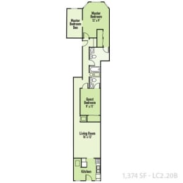 2 Bedrooms B and 2 Bathrooms Floor Plans at Lockerbie Court on Mass Ave, Indianapolis, IN, 46204