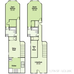 2 Bedrooms C and 2 Bathrooms Floor Plans at Lockerbie Court on Mass Ave, Indianapolis, IN