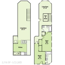 2 Bedrooms D and 2 Bathrooms Floor Plans at Lockerbie Court on Mass Ave, Indianapolis, 46204