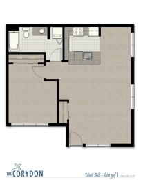 One Bedroom B8 FloorPlan 778 Sq.Ft. at The Corydon, Seattle, Washington