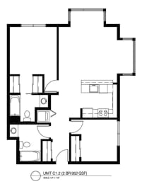 Two Bedroom C1 2 FloorPlan at The Corydon, Seattle, WA, 98105