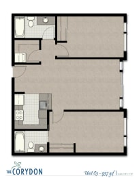 Two Bedroom C3 FloorPlan at The Corydon, Washington, 98105