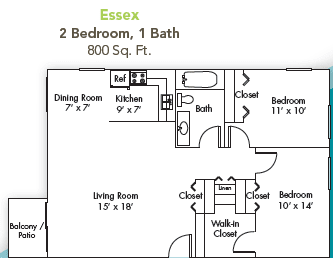 Floor Plan  Two Bedroom One Bath