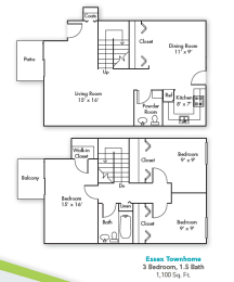 Floor Plan  Three Bedroom Townhome
