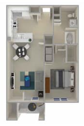 A 3D floor plan of The Brayden: a luxury apartment with a kitchen, living room, and bathroom.