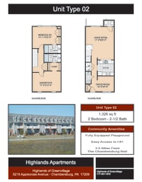 2 Bedroom Floor Plan at Highlands of Greenvillage*, Chambersburg, Pennsylvania