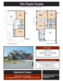 3 Bedroom 2.5 Bath Floor Plan at Highlands of Greenvillage*, Chambersburg, PA, 17202