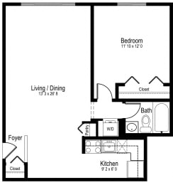  Floor Plan One Bedroom One Bath Medium