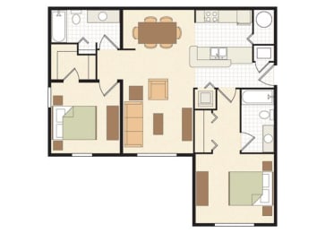 Two Bedroom Two Bathroom Floor Plan 918 Square Feet