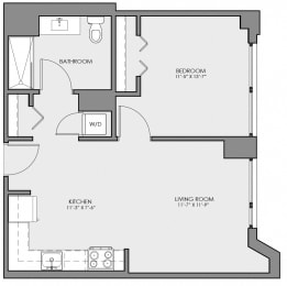 1 bed 1 bath floor plan at Lakeview 3200 Apartments, Chicago, Illinois