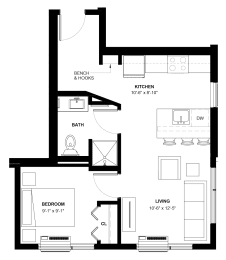 Floor Plan  Carag 1-bedroom floor plan at The Central apartments near downtown Minneapolis MN