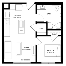 Floor Plan  Lyndale-A 1-bedroom floor plan at The Central apartments near downtown Minneapolis MN