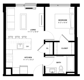 Floor Plan  Lyndale-B 1-bedroom floor plan at The Central apartments near downtown Minneapolis MN