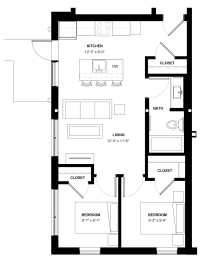 Floor Plan  Kingfield 2 bedroom floor plan at The Central apartments near downtown Minneapolis MN