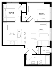 Floor Plan  Longfellow 2 bedroom floor plan at The Central apartments near downtown Minneapolis MN