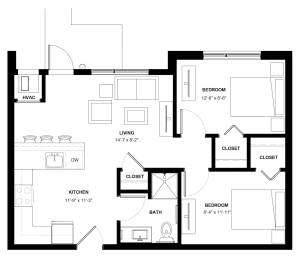 Floor Plan  Lynhurst 2 bedroom floor plan at The Central apartments near downtown Minneapolis MN