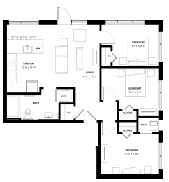 Floor Plan  Tangletown 3 bedroom floor plan at The Central apartments near downtown Minneapolis MN