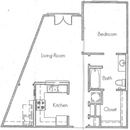 1 Bedroom 1 Bath 683 Sq.Ft. Belle Floor Plan at The Orleans of Decatur, Georgia, 30033