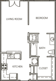 1 Bedroom 1 Bath 615 Sq.Ft. Bourbon Floor Plan at The Orleans of Decatur, Decatur, 30033