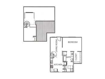 1 Bedroom 1 Bath 888 Sq.Ft. Brennen Loft Floor Plan atThe Orleans of Decatur, Georgia
