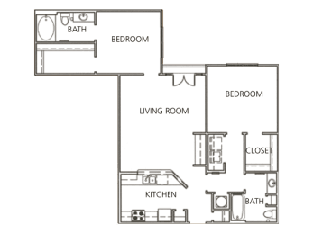 2 Bedroom 2 Bath 1,146 Sq.Ft. Dauphine Floor Plan at The Orleans of Decatur, Decatur, GA, 30033