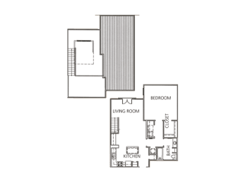 1 Bedroom 1 Bath 1,076 Sq.Ft. DuMonde Loft Floor Plan at
