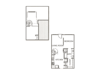 1 Bedroom 1 Bath 731 Sq.Ft. LaSalle Loft Floor Plan at The Orleans of Decatur, Georgia