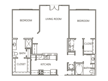 2 Bedroom 2 Bath 1,157 Sq.Ft. Loyola Floor Plan at The Orleans of Decatur, Decatur, GA