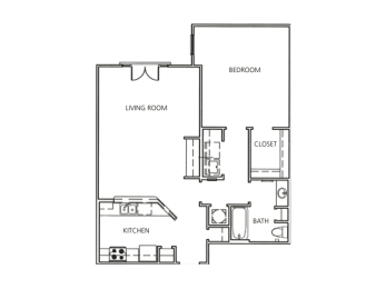 1 Bedroom 1 Bath 916 Sq.Ft. Mississippi Floor Plan at The Orleans of Decatur, Decatur