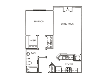 1 Bedroom 1 Bath 727 Sq.Ft. New Orleans Floor Plan at The Orleans of Decatur, Decatur