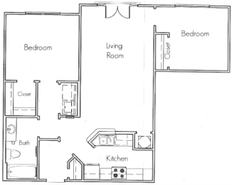 2 Bedroom 2 Bath 866 Sq.Ft. Natchez Floor Plan at The Orleans of Decatur, Georgia