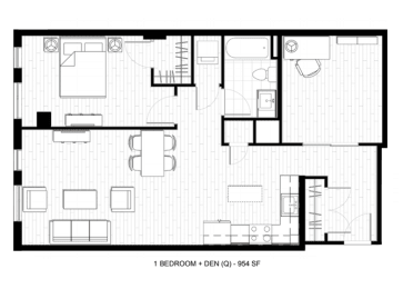 O2 Apartments 1 Bedroom Den Floor Plan