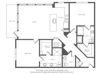 2 Bed 2 Bath B5 Floor Plan at Windsor by the Galleria, Dallas, TX, 75240