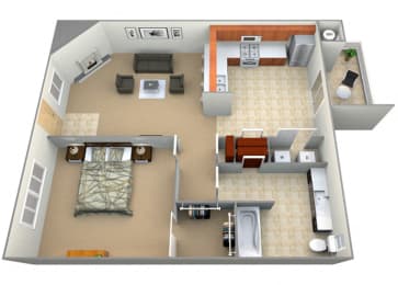 1 bedroom 1 bathroom Jubilee Floor Plan at Dartmouth Tower at Shaw, California, 93612