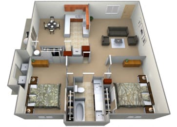 2 bedroom 1 bath B Cheltingham Floor Plan at Oxford Park Apartments, California