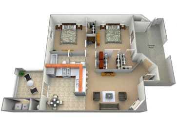 2 bedroom 1 bathroom A  Amadora Floor Plan at Villa Faria Apartments, Fresno