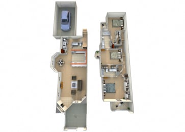 3 bedroom 2 bathroom A Trevo Floor Plan at Villa Faria Apartments, Fresno, 93720
