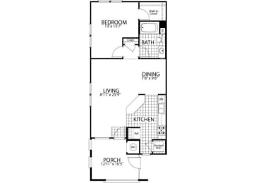 Birch – 1 Bedroom 1 Bath Floor Plan Layout – 801 Square Feet