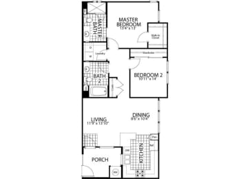 Elm – 2 Bedroom 2 Bath Floor Plan Layout – 1016 Square Feet