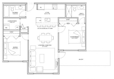 Two bedroom, two bathroom apartment layout at Summerhill Place in Nanaimo, BC
