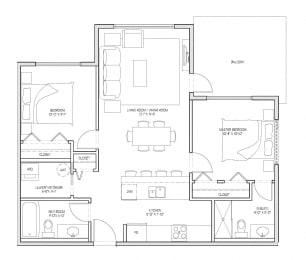 Two bedroom, two bathroom apartment layout at Summerhill Place in Nanaimo, BC