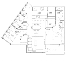 Two bedroom, two bathroom apartment layout at Summerhill Place in Nanaimo, BC