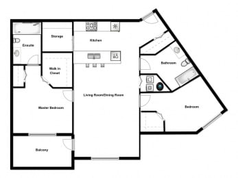 Two bedroom, two bathroom apartment layout at Summerhill Place in Nanaimo, BC