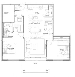 Two bedroom plus den, two bathroom apartment layout at Summerhill Place in Nanaimo, BC