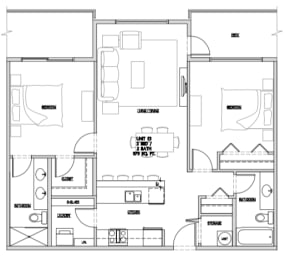 Two bedroom, two bathroom apartment layout at Summerhill Place in Nanaimo, BC