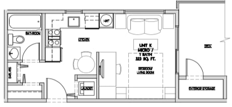 Bachelor, one bathroom apartment layout at Summerhill Place in Nanaimo, BC
