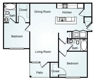 2 Bed 2 Bath Floor Plan at 150 Summit, Birmingham, AL