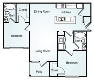 2 Bed 2 Bath Floor Plan at 150 Summit, Birmingham, AL, 35243