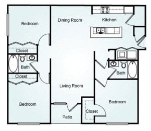 3 Bed 2 Bath Floor Plan at 150 Summit, Birmingham, 35243