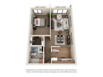 1 Bed Floor Plan at Central Park Manor, Hopkins, MN